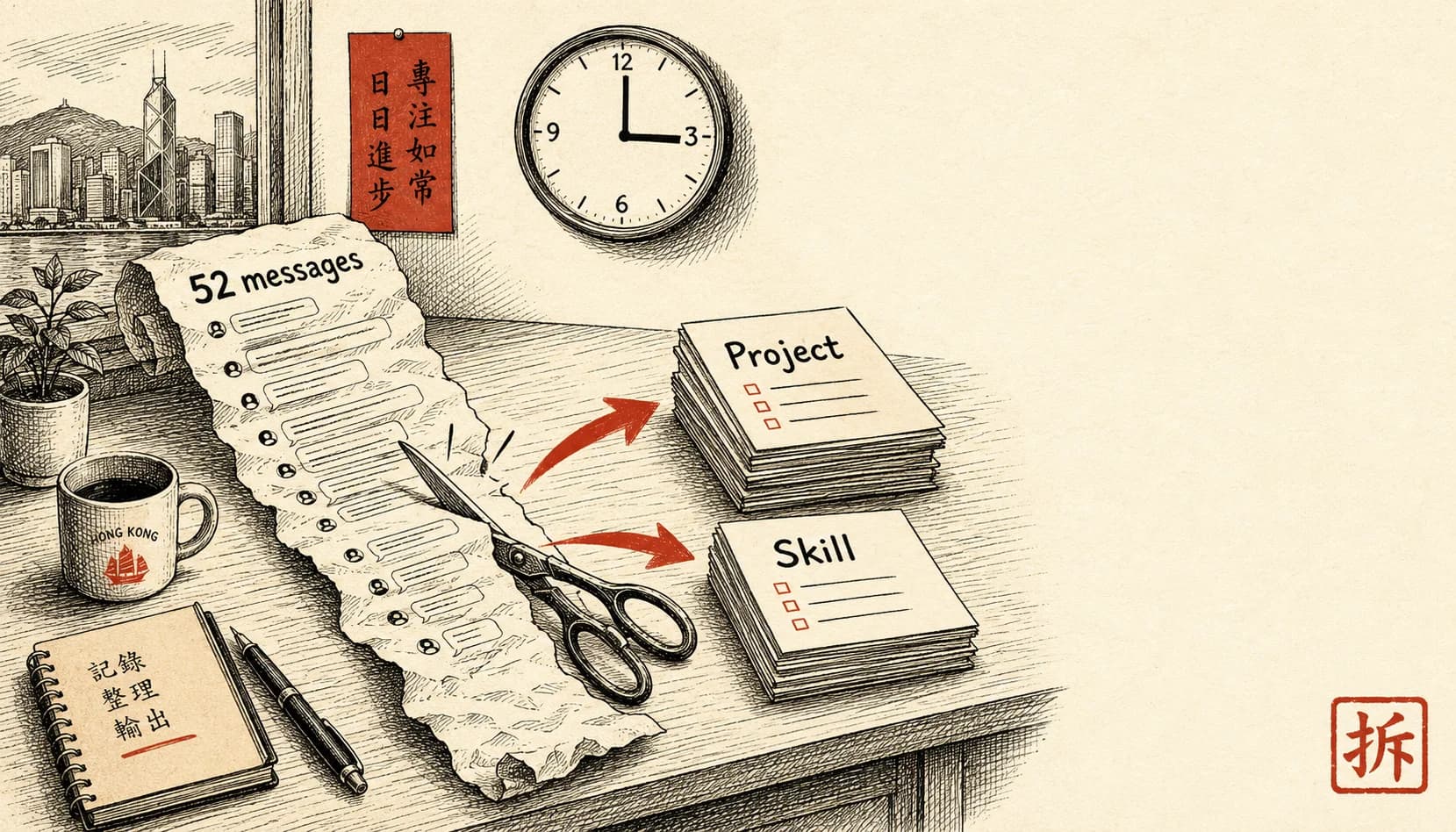 50 句對話開始變慢 + 失去 context？點拆做可重用嘅 Project + Skills