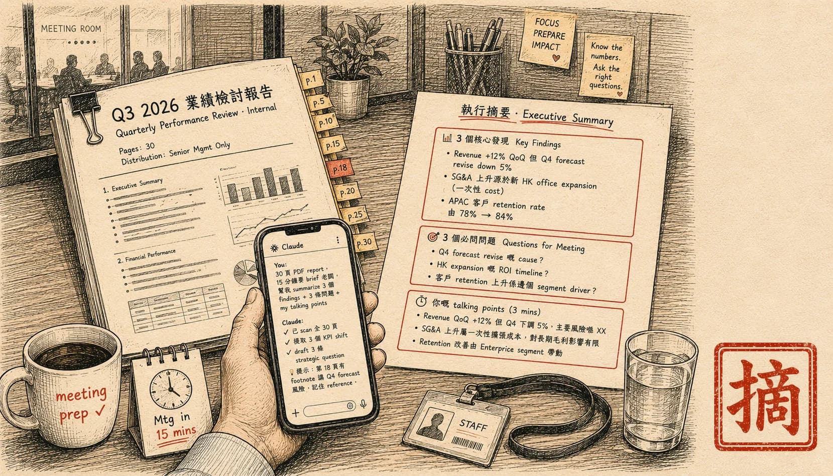 用 Claude 整 PDF 摘要：30 頁報告 15 分鐘做出 meeting summary（HK 打工仔版）