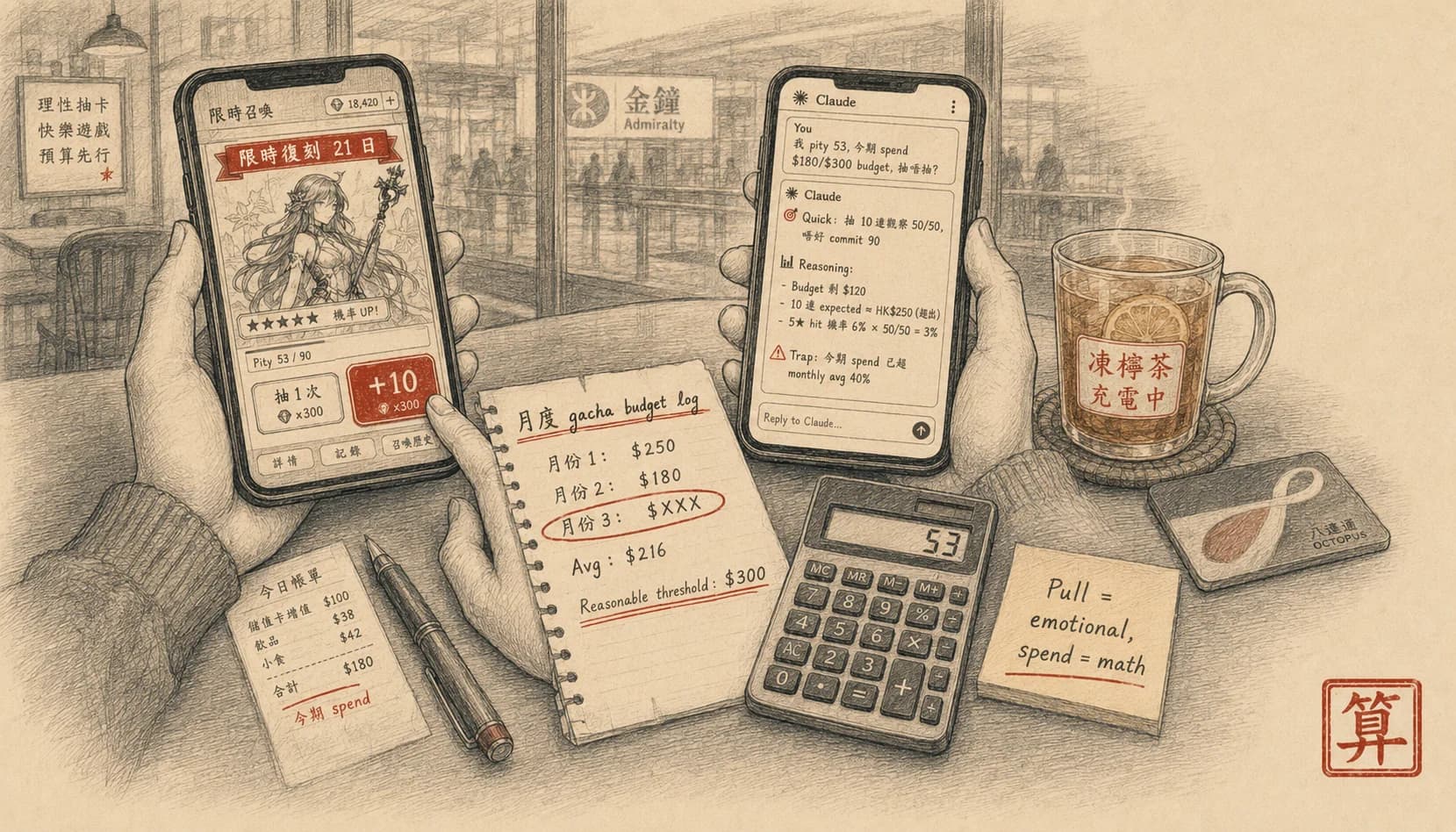 手遊抽卡前用 Claude:計清楚保底 + 月課數 + 你係咪 over-pull