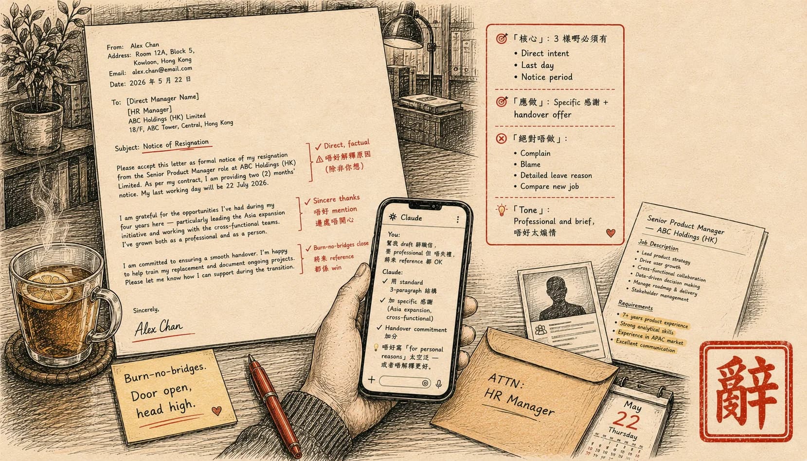 辭職信範本：用 Claude 寫到唔失禮（將來再見都唔尷尬）